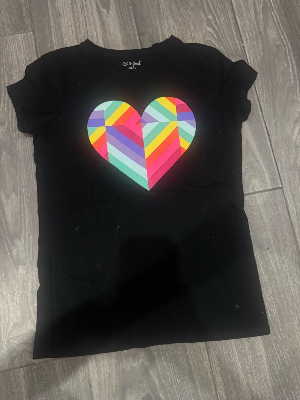 Cat & Jack Black Tee with Multicolor Striped Heart